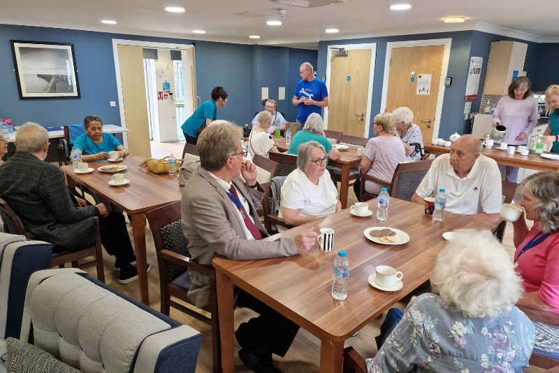 People enjoying a chat and a cuppa following one of MOVEability's seated chair exercise classes. The social aspect of our classes brings as much benefit as the exercise.