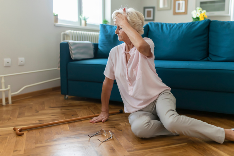 Senior lady on floor following fall