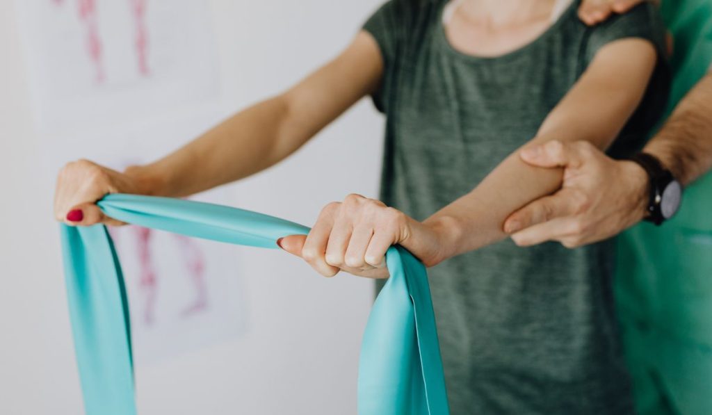 Person using a resistance band