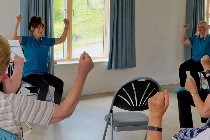 Empty chair during a MOVEability class, exemplifying our flexible approach